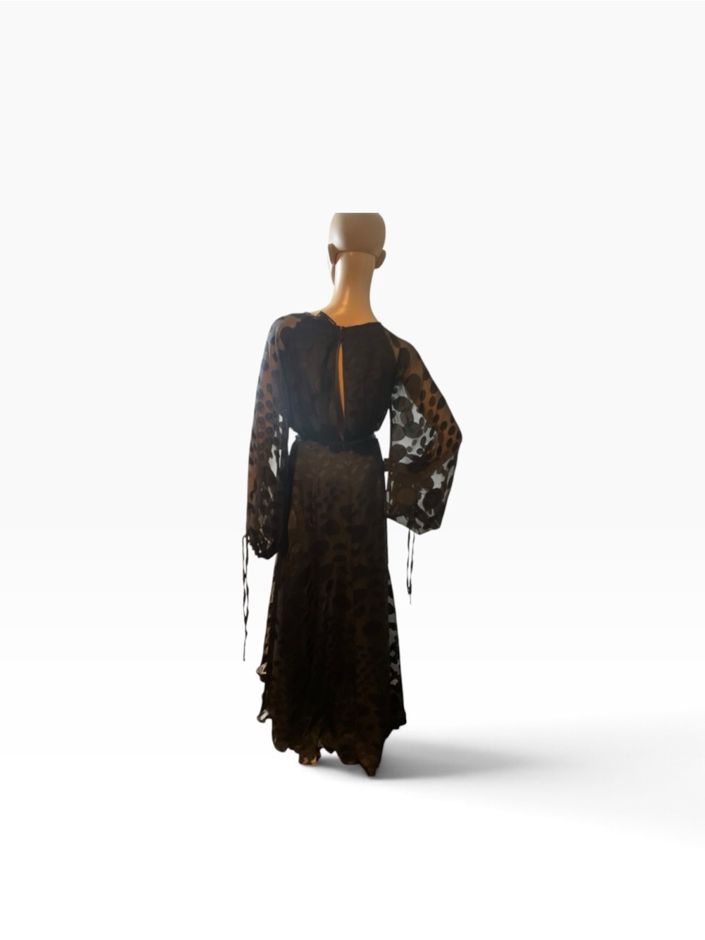 ASOS Black Wrap High-Low Maxi Dress with Sheer Dot Sleeves - Picture 5 of 10